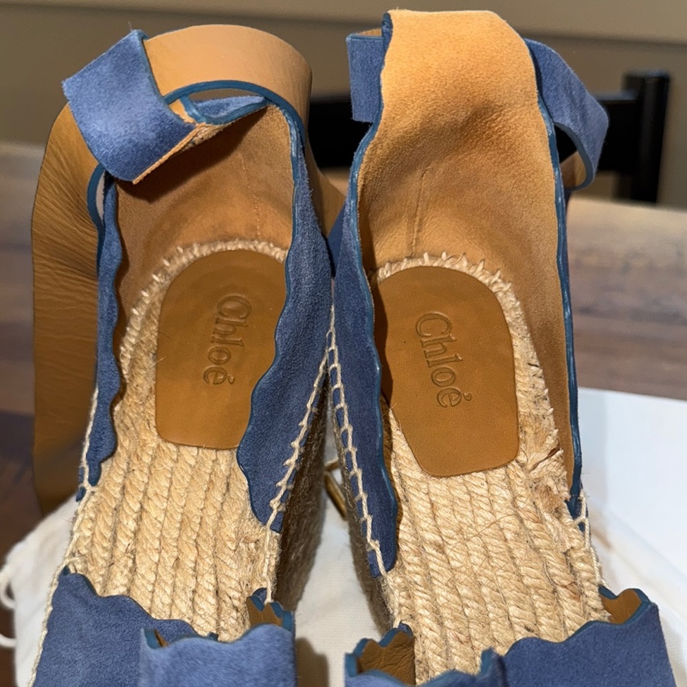 CHLOE - LAUREN ESPADRILLE COBALT SUEDE WEDGE SANDALS - Picture 3 of 7